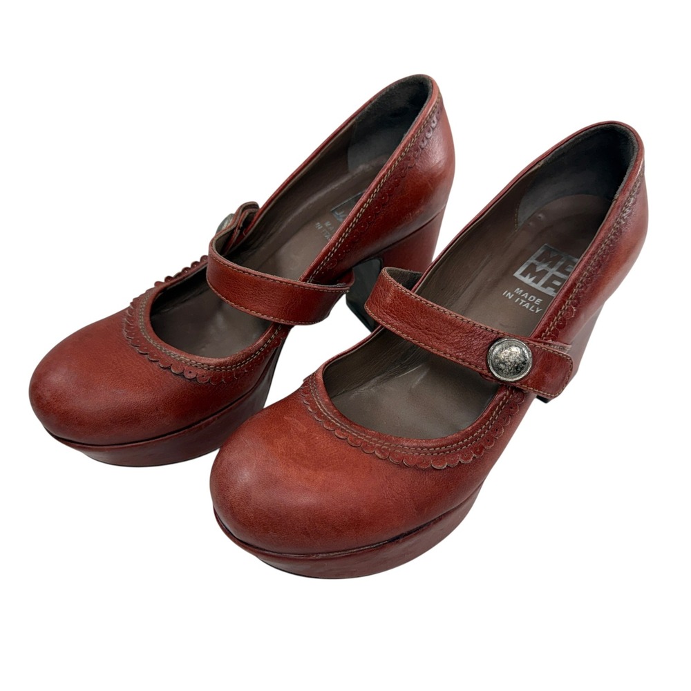 Moma Red Leather Mary Jane Platform Pumps